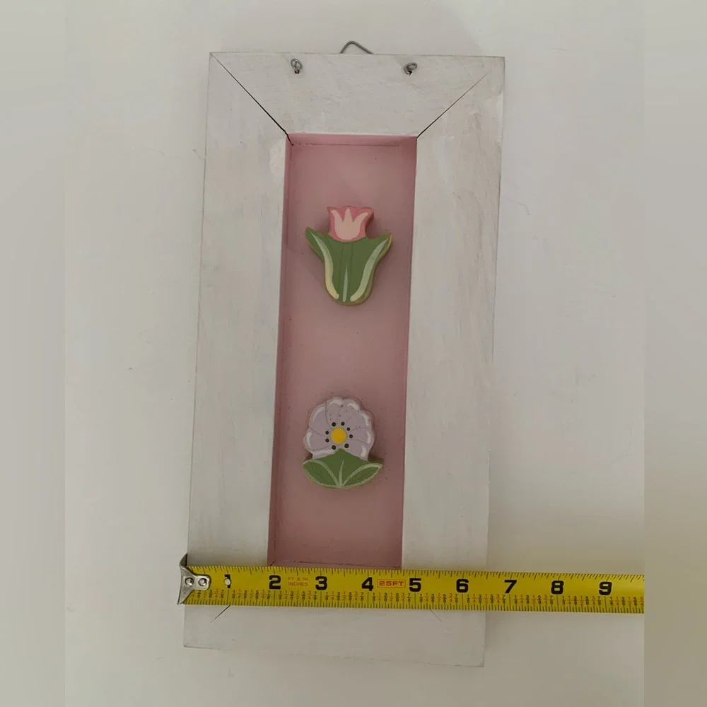NWT Vintage Floral Wooden Box Frame Wall Art White Pink 2001 Hanging Picture